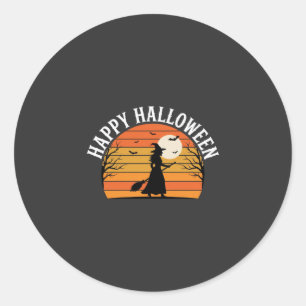 Happy Halloween Witch Sunset Design_1 Classic Round Sticker