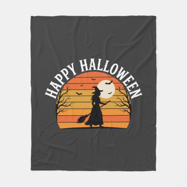 Happy Halloween Witch Sunset Design_1 Fleece Blanket (Front)