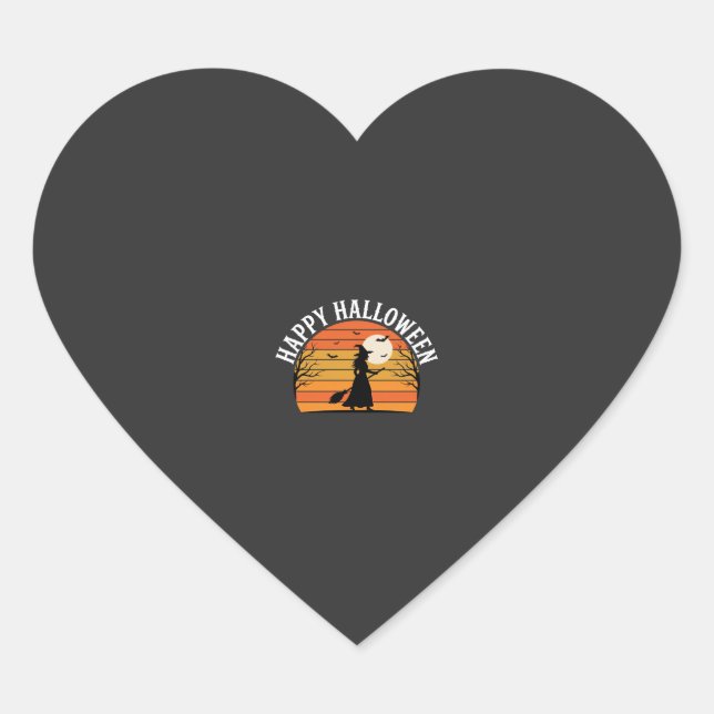 Happy Halloween Witch Sunset Design_1 Heart Sticker (Front)