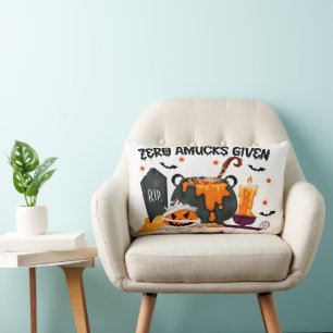 Happy Halloween Witch with her Broom Orange Throw Lumbar Cushion