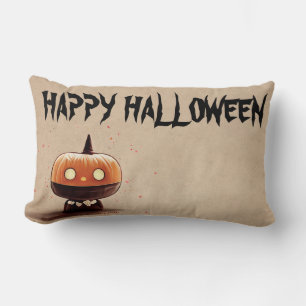Happy Halloween Witch with her Broom Orange Throw Lumbar Cushion
