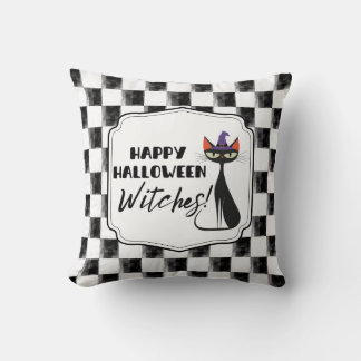 Happy Halloween Witches! Black Witch Kitty  Cushion