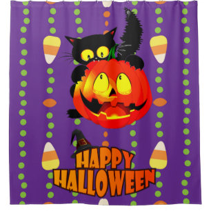 Happy Halloween Witches Cat Shower Curtain