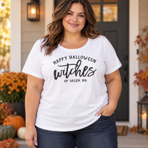 Happy Halloween Witches Custom Town Black Womens Plus Size T-Shirt