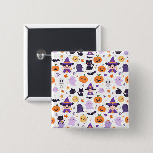 Happy Halloween Witches Ghosts Cats Bats Pumpkins 15 Cm Square Badge