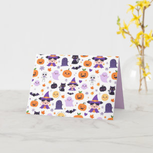 Happy Halloween Witches Ghosts Cats Bats Pumpkins Card