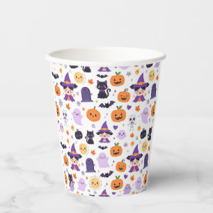 Happy Halloween Witches Ghosts Cats Bats Pumpkins Paper Cups