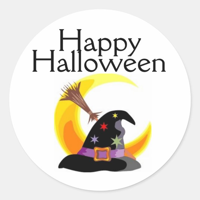 Happy Halloween Witches Hat Sticker - Customised (Front)