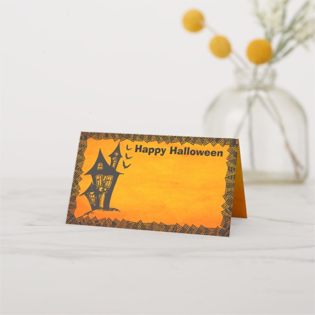 Happy Halloween Witches Haunted House Place Card (Front)