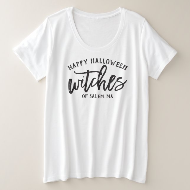 Happy Halloween Witches Modern Black Script Womens Plus Size T-Shirt (Design Front)