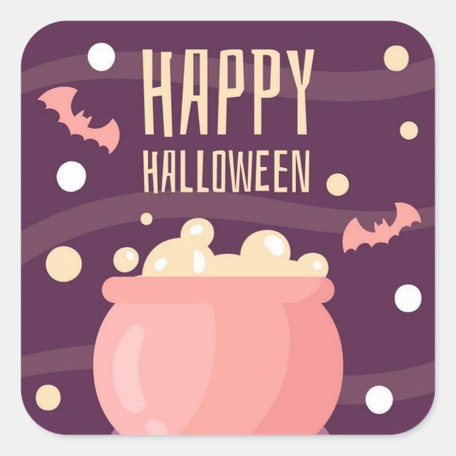 Happy Halloween Witches Pot Square Sticker (Front)