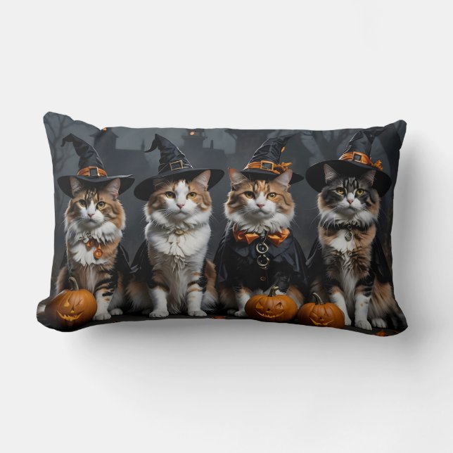 Happy Halloween Witchy Cats Lumbar Cushion (Front)