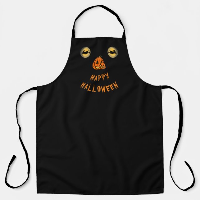 Happy Halloween Witchy Eyes And Pumpkin Nose Apron (Front)