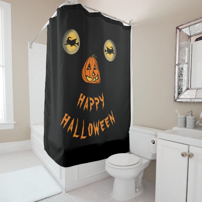 Happy Halloween Witchy Eyes And Pumpkin Nose Shower Curtain (In Situ)