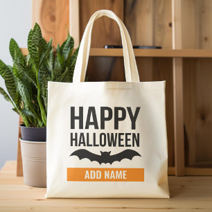 Happy Halloween with Bold Custom Name Treat Tote Bag