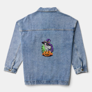 Happy Halloween with Boston Terrier Mummy & Witch  Denim Jacket