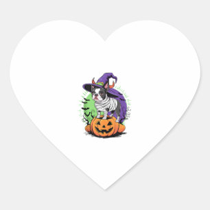 Happy Halloween with Boston Terrier Mummy & Witch Heart Sticker