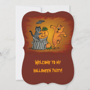 Happy Halloween with Cat Bat Dog and Spider Invitation