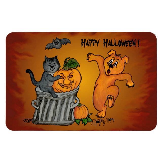 Happy Halloween with Cat Bat Dog and Spider Magnet (Horizontal)