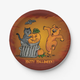 Happy Halloween with Cat Bat Dog and Spider Paper Plate