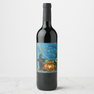 Happy Halloween with funny cat Wine Label
