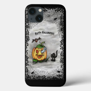 Happy Halloween with Ghost Cat Bat Pumpkin iPhone 13 Case