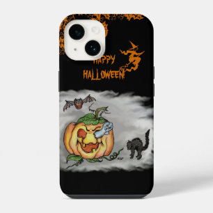 Happy Halloween with Ghost Cat Bat Pumpkin iPhone 14 Case