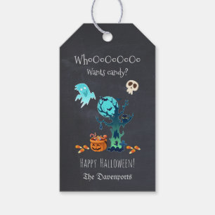 Happy Halloween With Ghosts Bats Skulls & Candy Gift Tags