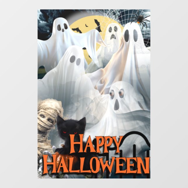 Happy Halloween with Ghosts, Mummy, and Black Ca (Sheet)