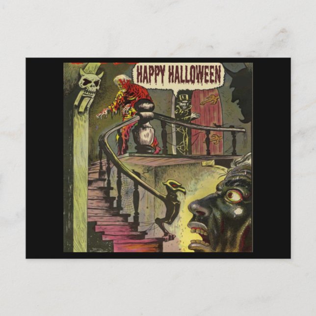 Happy Halloween with haunted house and ghost Postcard (Front)