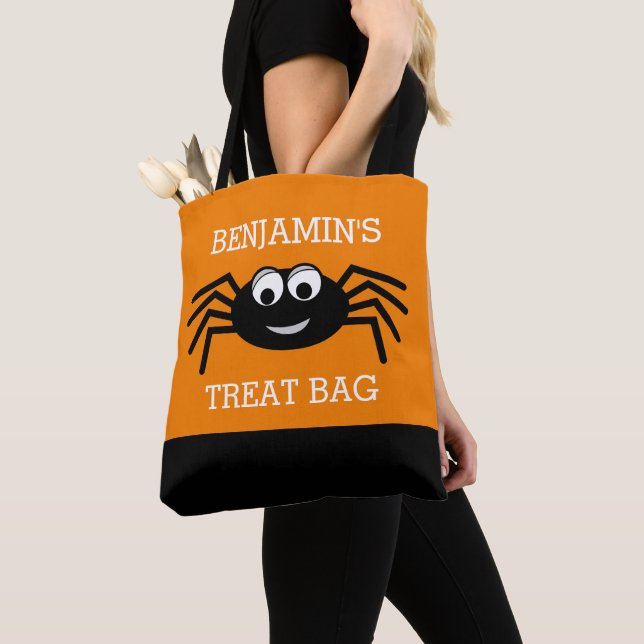 Happy Halloween with Name Cute Spider Treat  Tote Bag (Close Up)