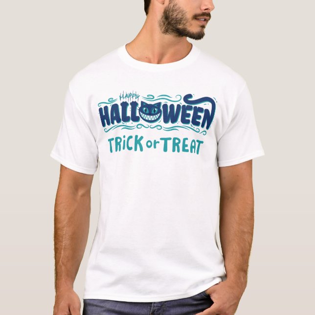Happy Halloween with Smiling Cat Face T-Shirt (Front)