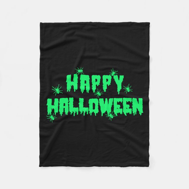 Happy Halloween with Spiders Fleece Blanket (Front)