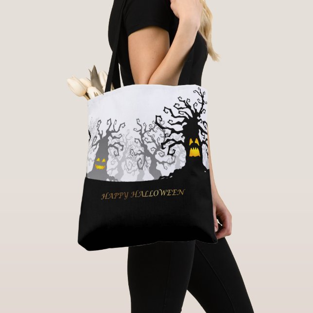 Happy Halloween with Spooky Trees Tote Bag (Close Up)
