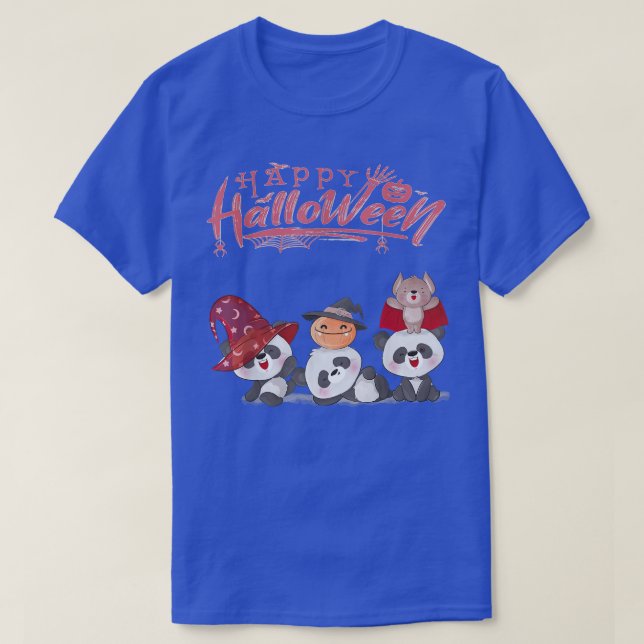 Happy Halloween With Three Small Panda Bears  T-Shirt (Design Front)