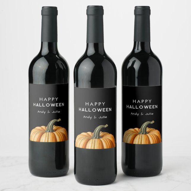 Happy Halloween with vintage pumpkin Wine Label (Bottles)