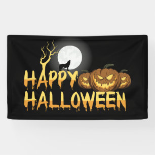 Happy Halloween Wolf and Jack-O-Lanterns Banner
