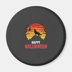 Happy Halloween Wolf Sunset Vector Magnet