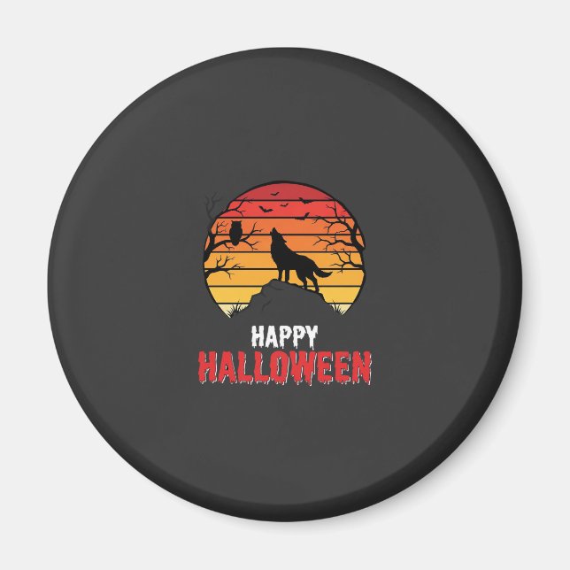 Happy Halloween Wolf Sunset Vector Magnet (Front)