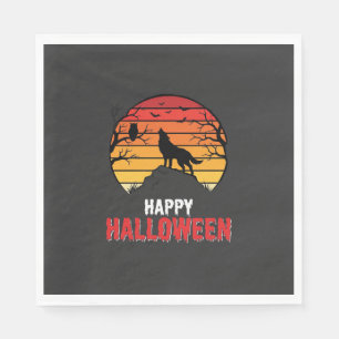 Happy Halloween Wolf Sunset Vector Napkin