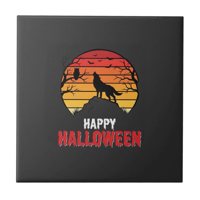 Happy Halloween Wolf Sunset Vector Tile (Front)