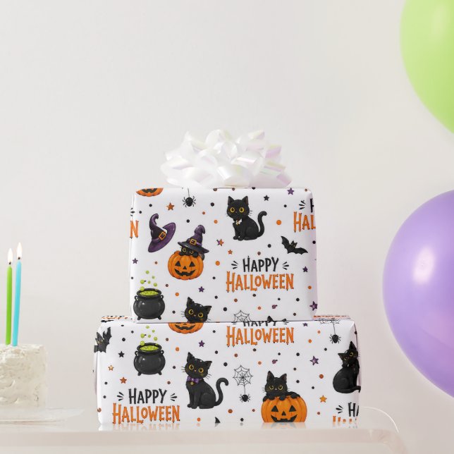 Happy Halloween Wrapping Paper | Cats & Pumpkins (Party Gifts)