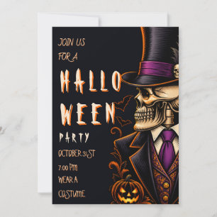 Happy Halloween Yellow Skeleton Party Invitation