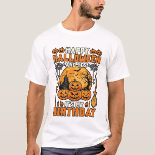 Happy Halloween Yes Its Birthday Pumpkins Moon Cas T-Shirt