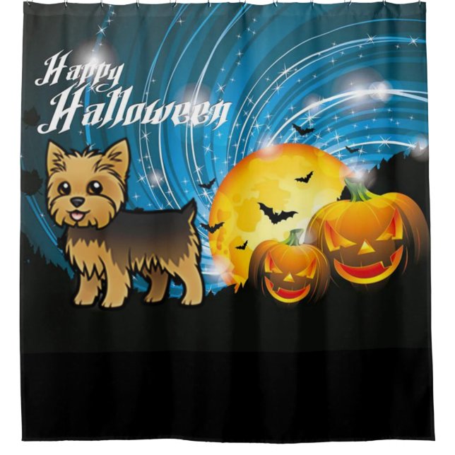 Happy Halloween Yorkie Shower Curtain (Front)