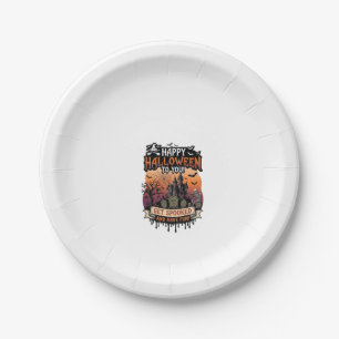 Happy Halloween You Haunted House Skeleton Bats_1 Paper Plate