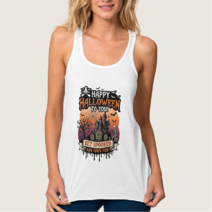Happy Halloween You Haunted House Skeleton Bats_1 Singlet