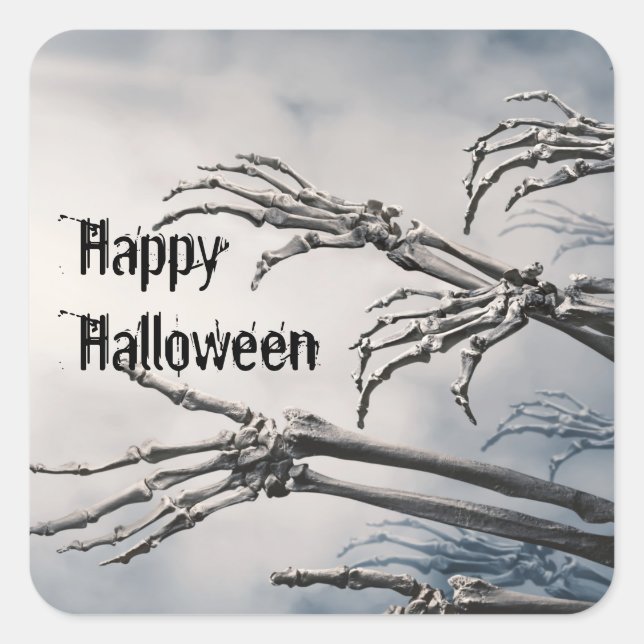 Happy Halloween Zombie Skeleton Scary Spooky Square Sticker (Front)