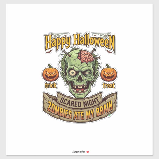 Happy Halloween Zombies Ate Brain Zombie Head Pump (Sheet)