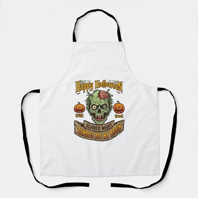 Happy Halloween Zombies Ate Brain Zombie Head Pump Apron (Front)
